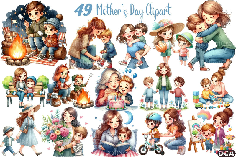 Customizable Mom and Sons Clipart Bundle - CraftNest - Digital Crafting and Art
