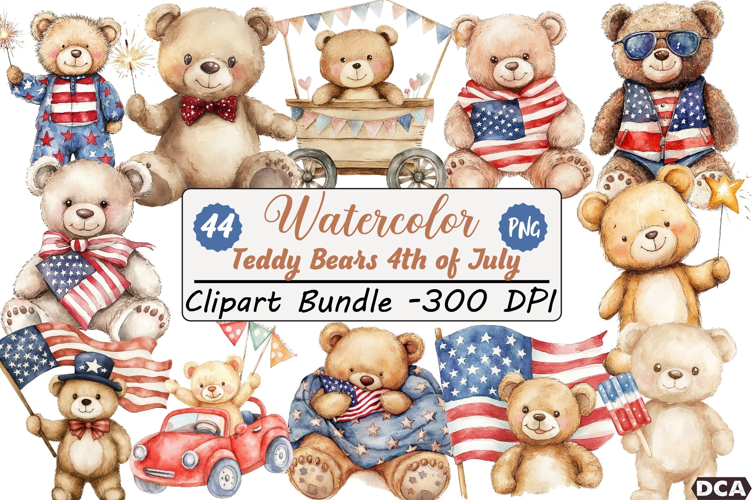 Teddy Bears 4th of July Clipart Bundle