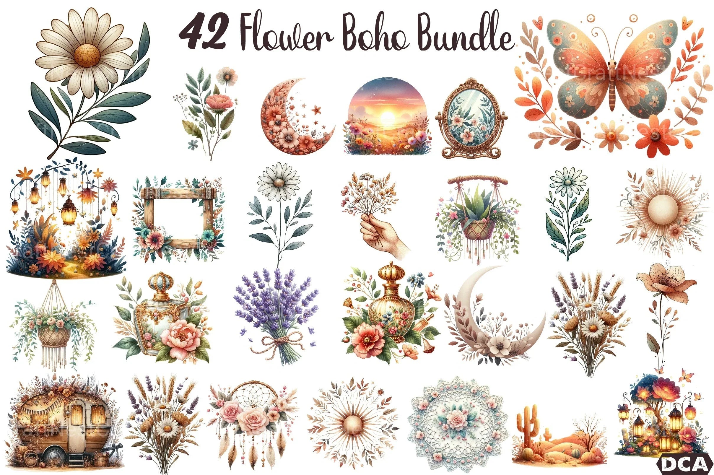 Boho Flower Art Design Clipart Bundle - CraftNest - Digital Crafting and Art