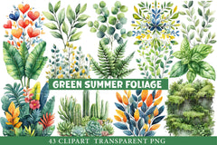 Green Summer Foliage Clipart - CraftNest - Digital Crafting and Art