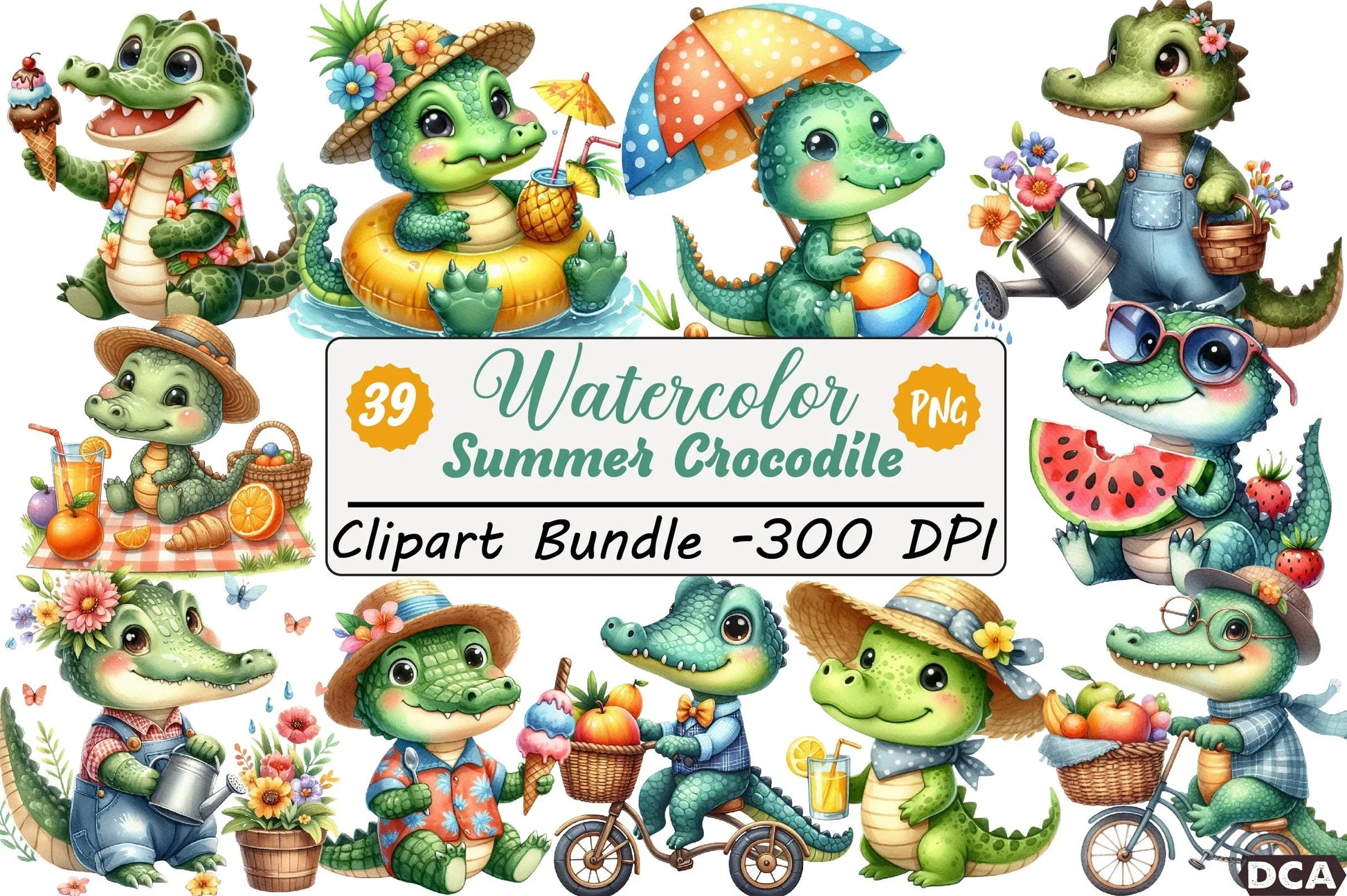 Summer Crocodile Clipart Bundle - CraftNest - Digital Crafting and Art