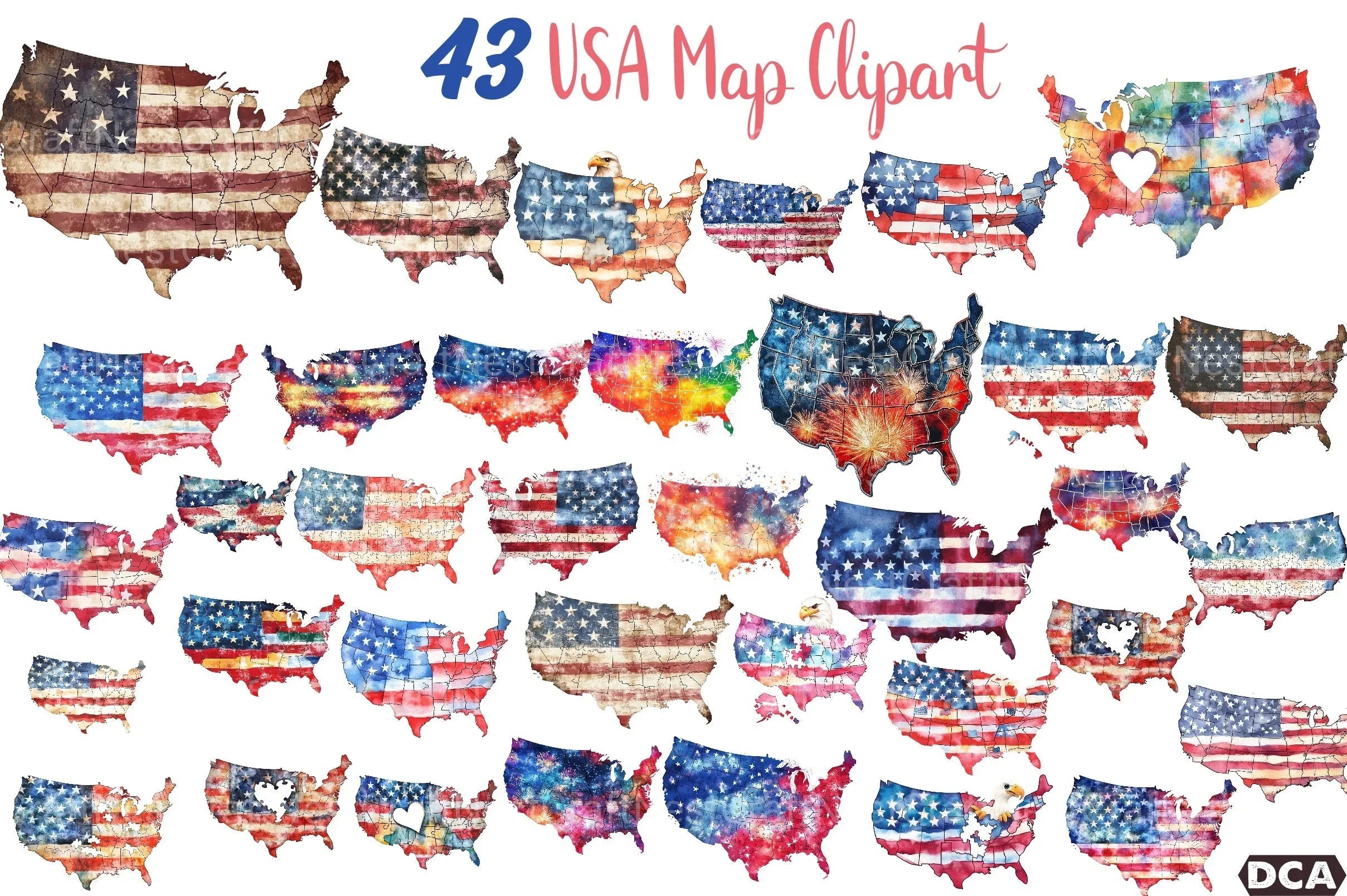 USA Map Puzzle 4th of July Clipart Bundle - CraftNest - Digital Crafting and Art