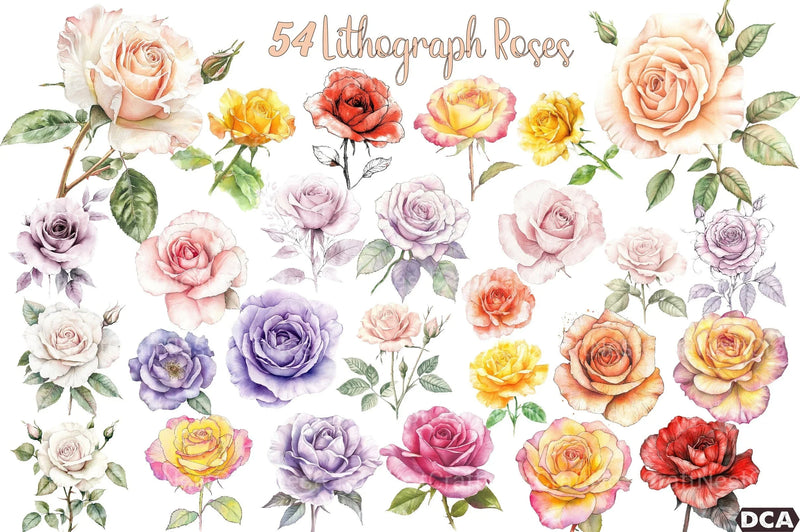 Spring Roses Clipart Bundle Lithograph - CraftNest - Digital Crafting and Art