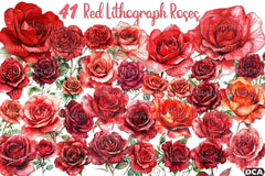 Red Lithograph Roses Clipart Bundle - CraftNest - Digital Crafting and Art