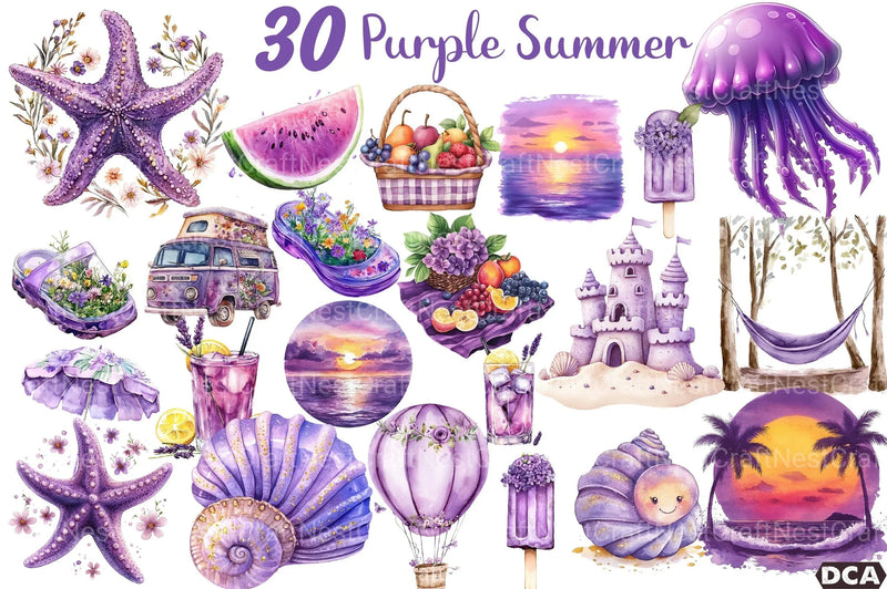 Purple Summer Clipart Bundle - CraftNest - Digital Crafting and Art