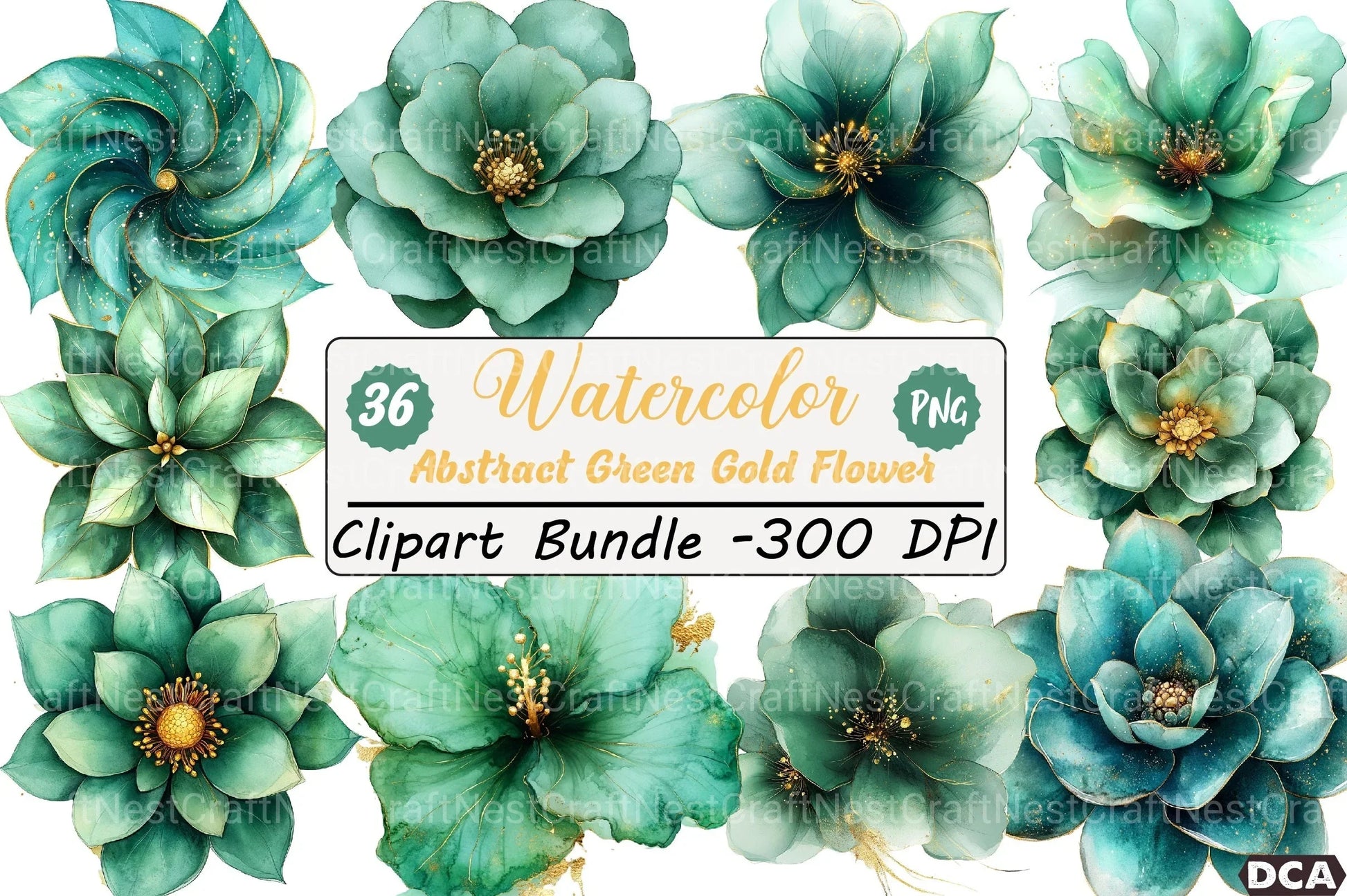 Abstract Green Gold Flower Clipart Bundle - CraftNest - Digital Crafting and Art