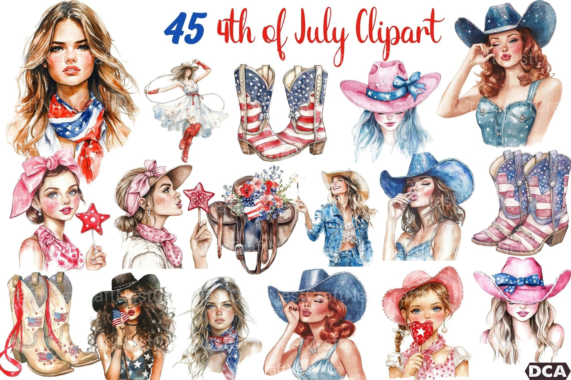 Coquette Cowgirl 4th of July Clipart Bundle 99 - CraftNest - Digital Crafting and Art