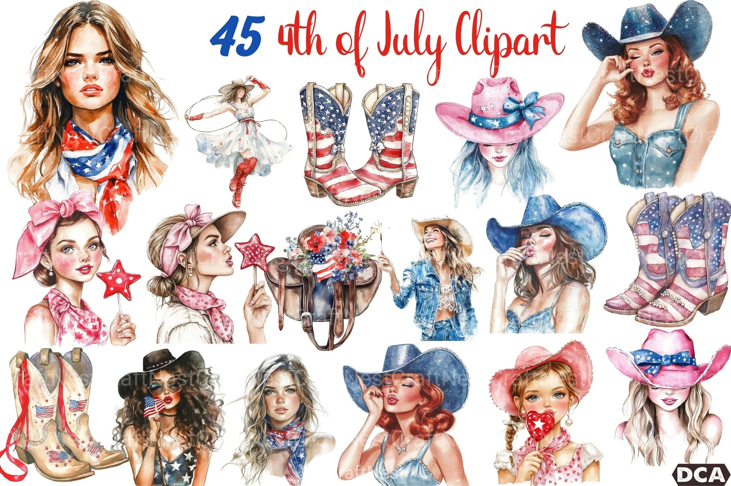 Coquette Cowgirl 4th of July Clipart Bundle 99 - CraftNest - Digital Crafting and Art