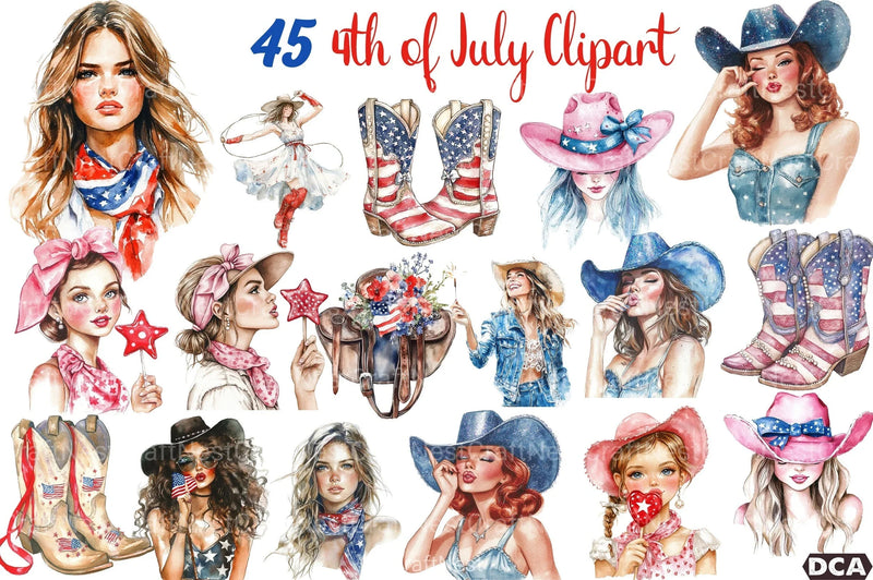 Coquette Cowgirl 4th of July Clipart Bundle 99 - CraftNest - Digital Crafting and Art