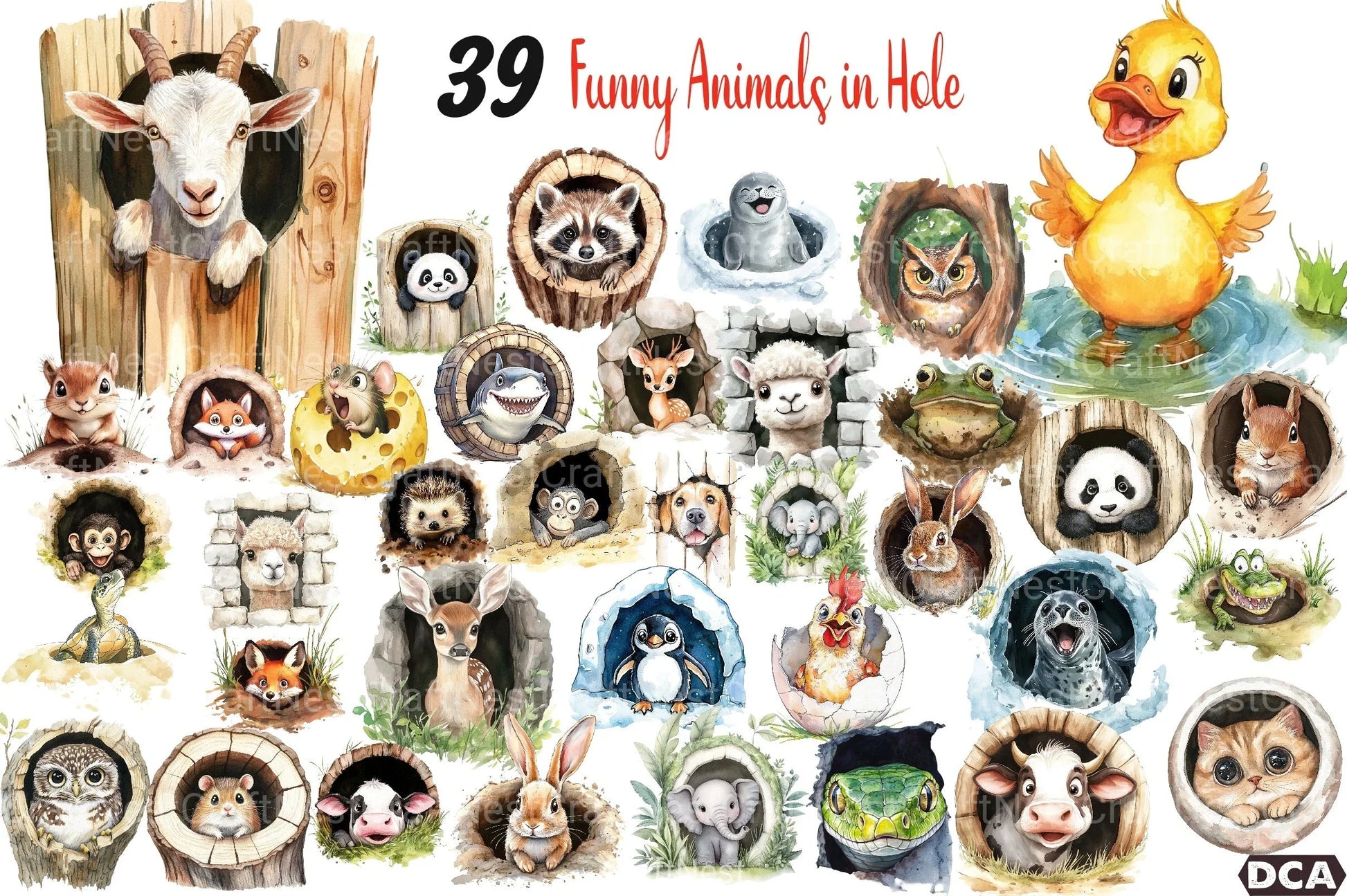 Funny Animals in Hole Clipart Bundle 13 - CraftNest - Digital Crafting and Art