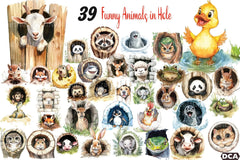 Funny Animals in Hole Clipart Bundle 13 - CraftNest - Digital Crafting and Art