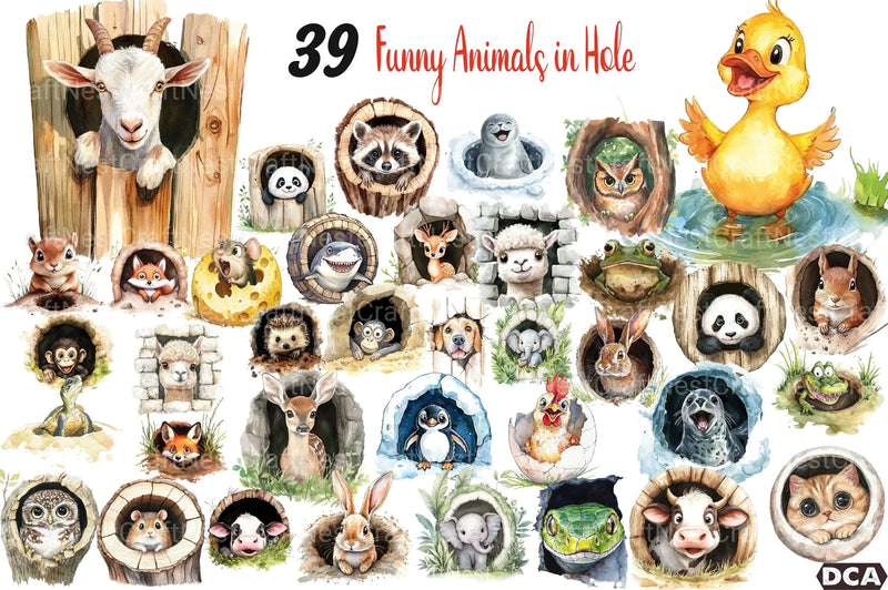 Funny Animals in Hole Clipart Bundle 13 - CraftNest - Digital Crafting and Art