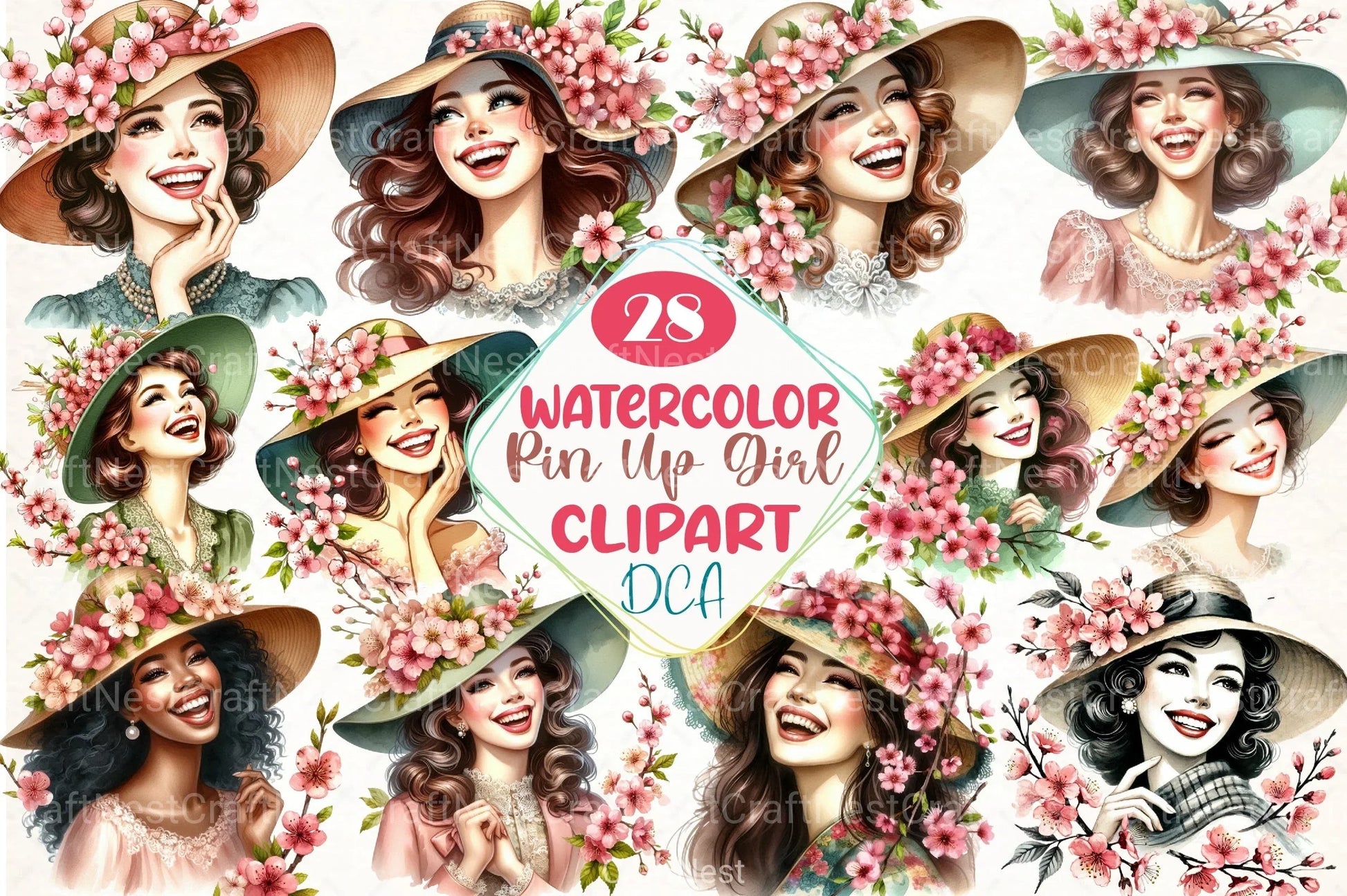 Spring Pin-Up Girl Clipart Bundle - CraftNest - Digital Crafting and Art