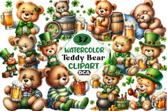 St. Patrick's Day Teddy Bear Drinking Beer Clipart Bundle - CraftNest - Digital Crafting and Art