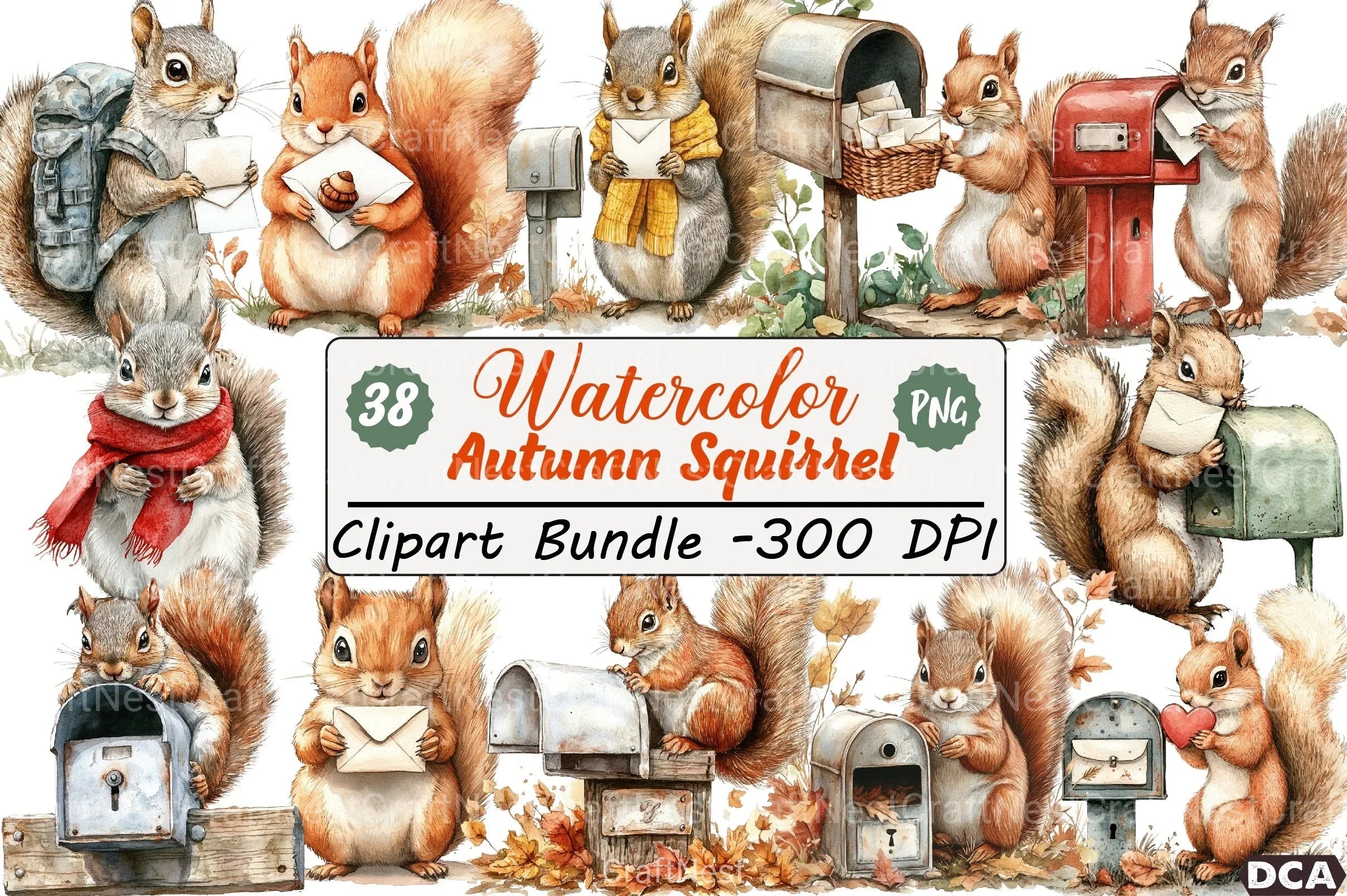 Autumn Squirrel with Mailbox Clipart Bundle 4 - CraftNest - Digital Crafting and Art