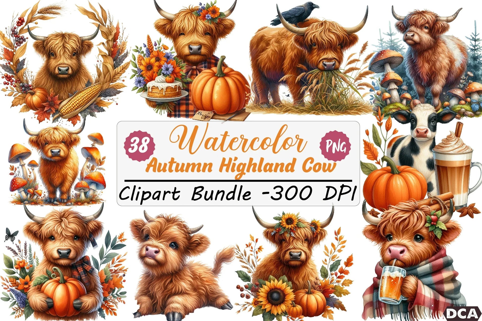 Autumn Highland Cow Clipart Bundle - CraftNest - Digital Crafting and Art