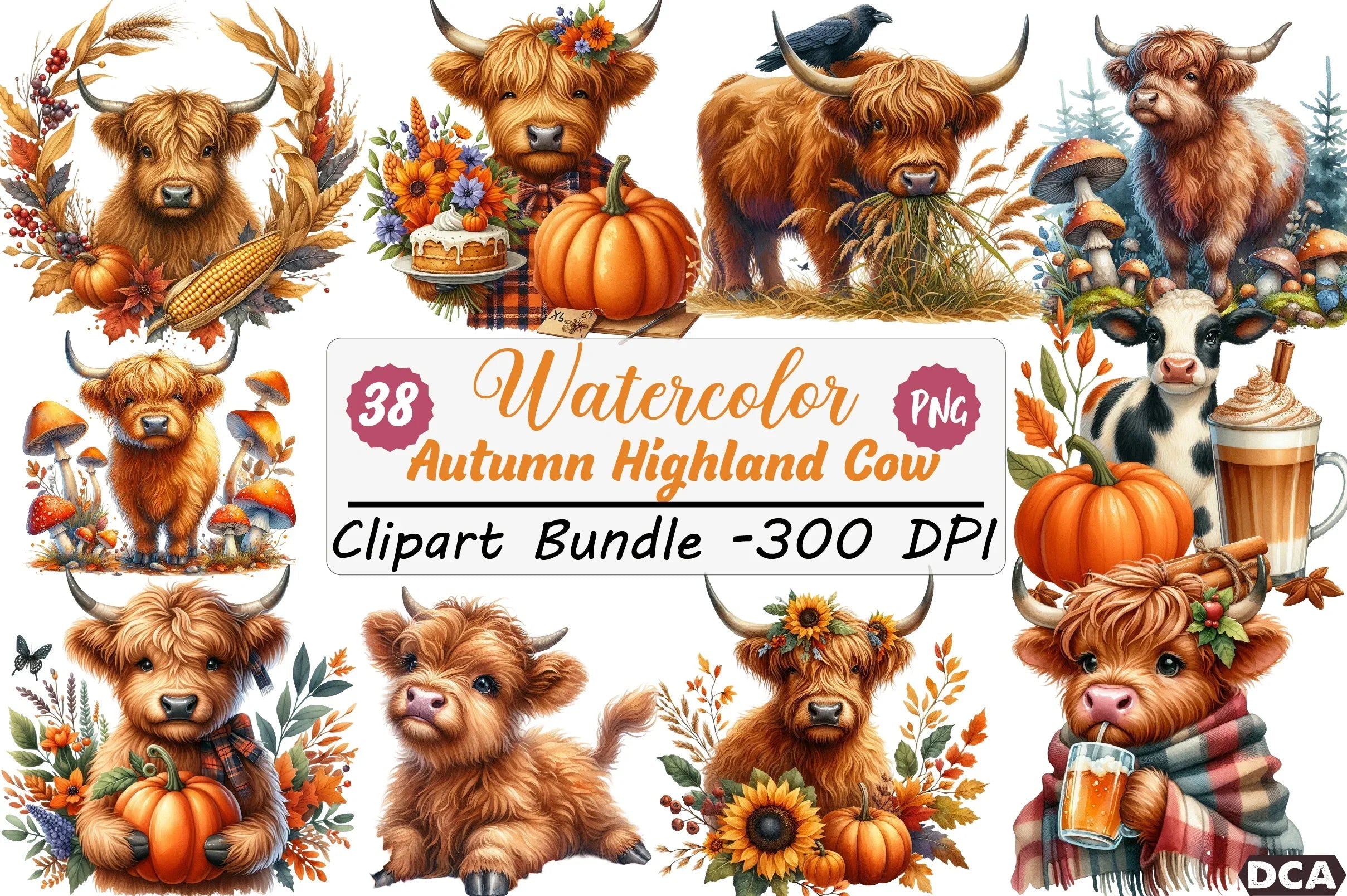 Autumn Highland Cow Clipart Bundle - CraftNest - Digital Crafting and Art