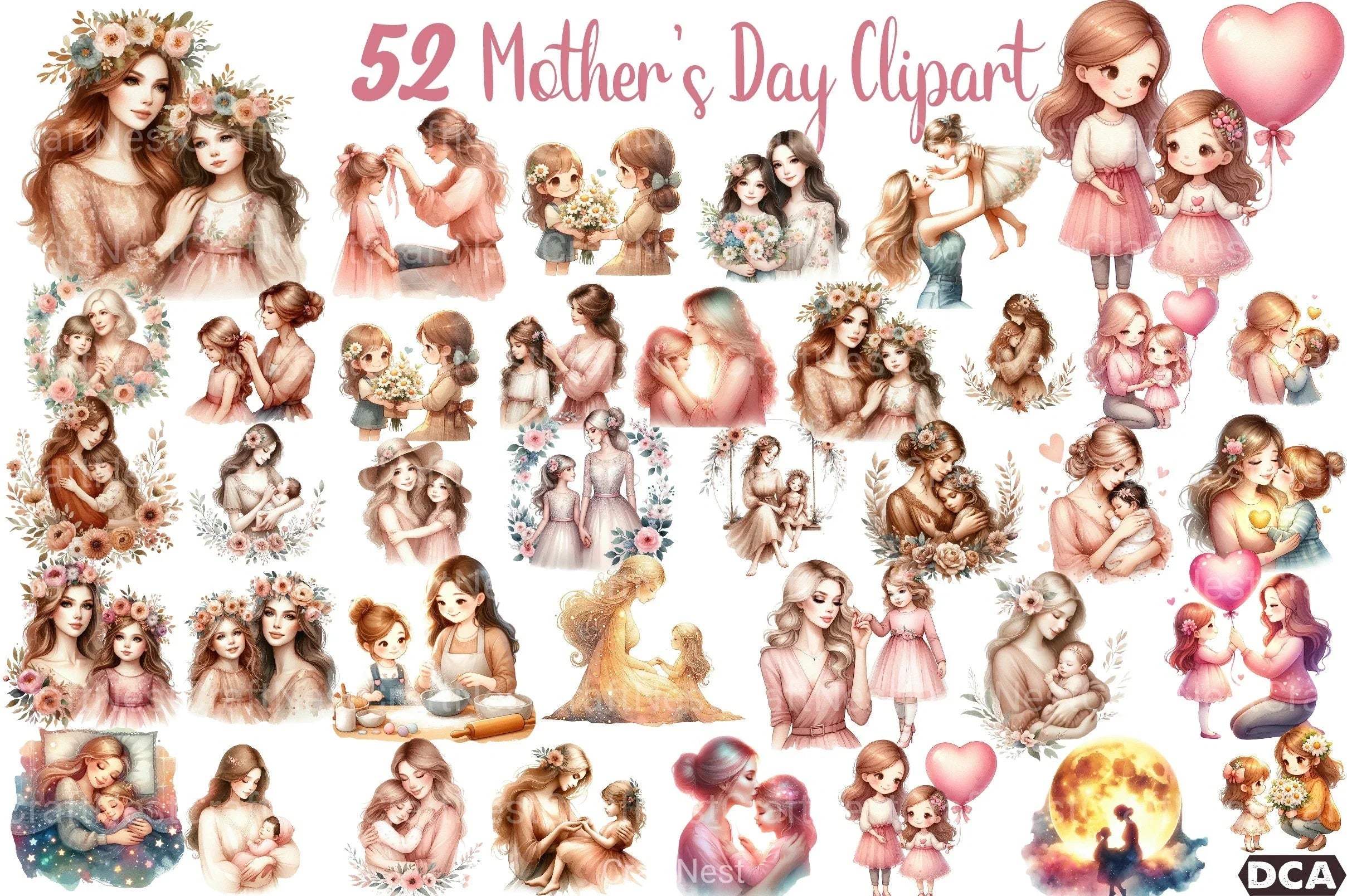 Mother's Day Mum and Daughter Clipart Bundle - CraftNest - Digital Crafting and Art