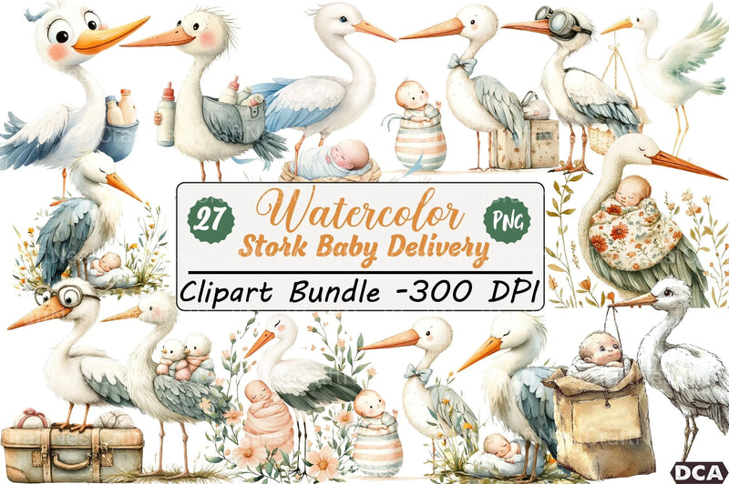 Stork Baby Delivery Clipart Bundle 2 - CraftNest - Digital Crafting and Art