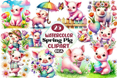 Spring Pig Clipart Bundle - CraftNest - Digital Crafting and Art