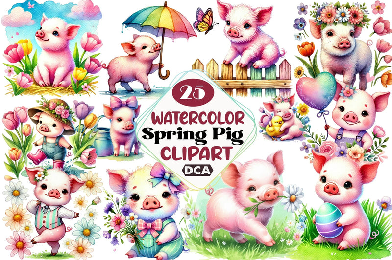 Spring Pig Clipart Bundle - CraftNest - Digital Crafting and Art