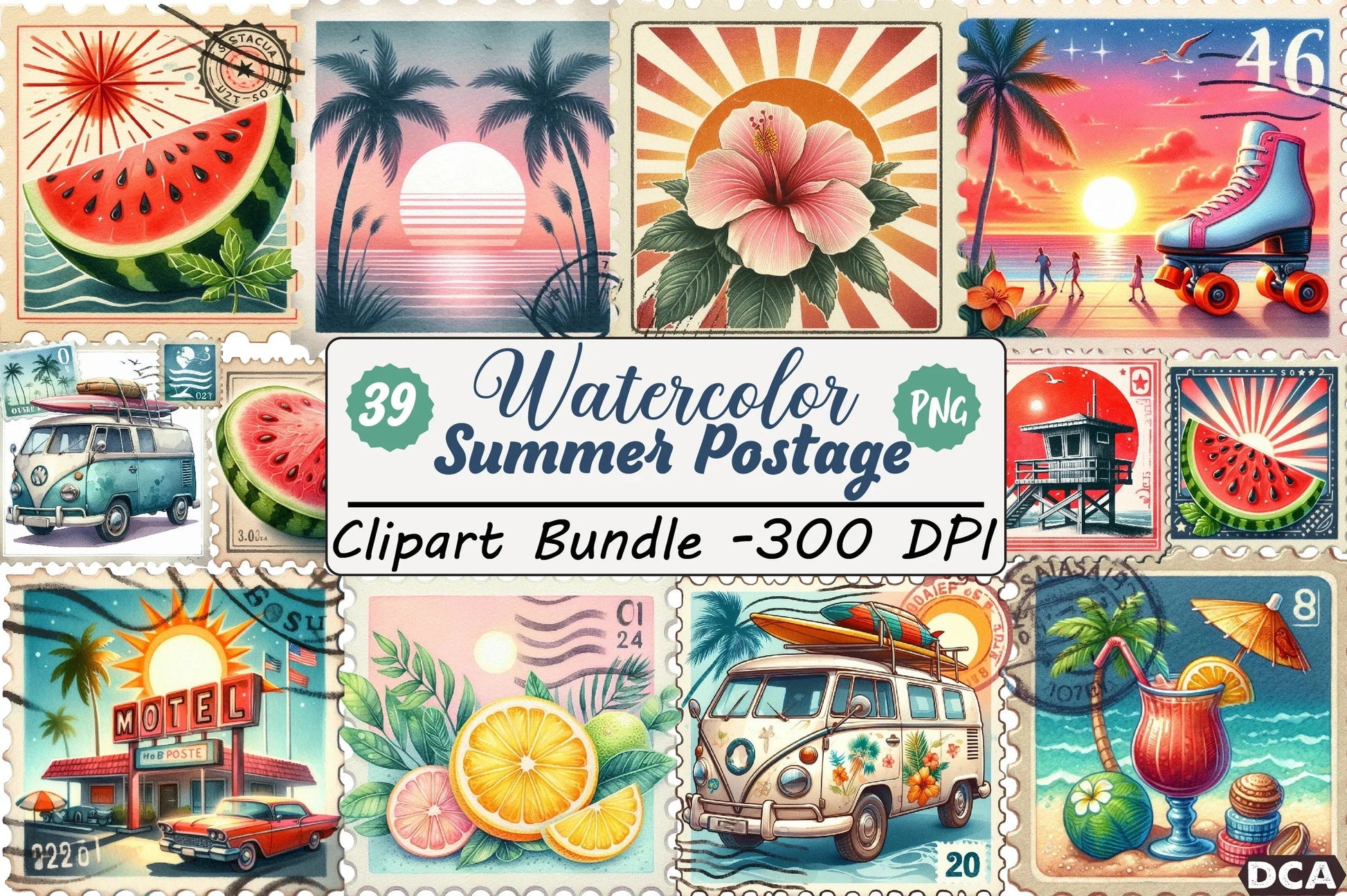 Retro Summer Postage Clipart Bundle - CraftNest - Digital Crafting and Art