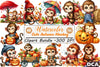 Cute Autumn Monkey Clipart Bundle