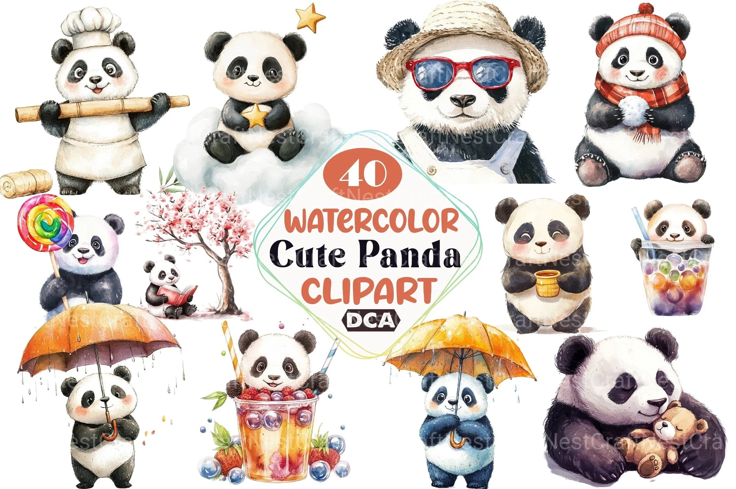 Cute Panda Clipart Bundle 9 - CraftNest - Digital Crafting and Art