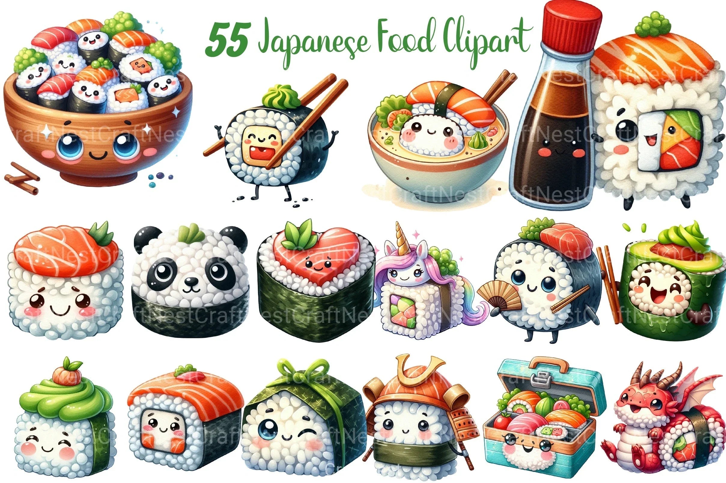 Cute Sushi Japanese Food Clipart Bundle - CraftNest - Digital Crafting and Art