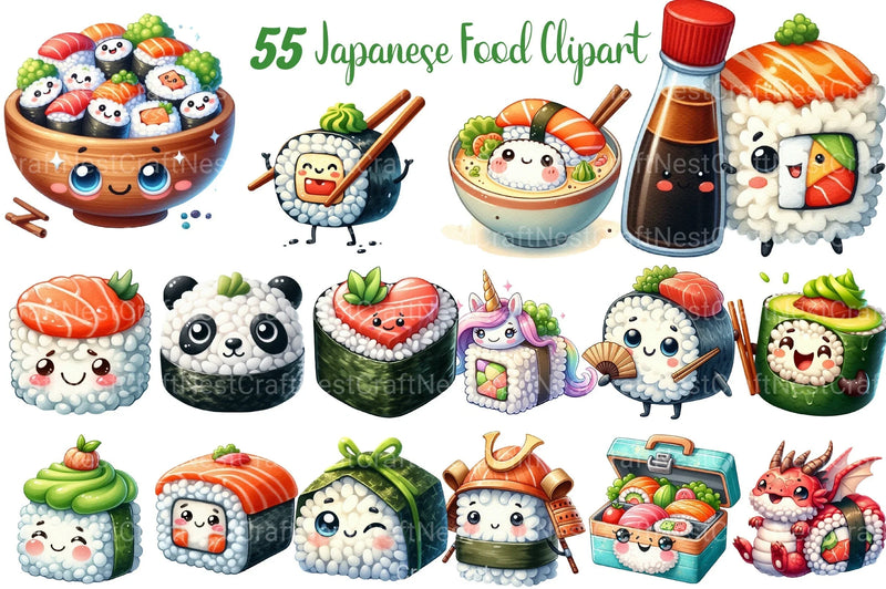 Cute Sushi Japanese Food Clipart Bundle - CraftNest - Digital Crafting and Art