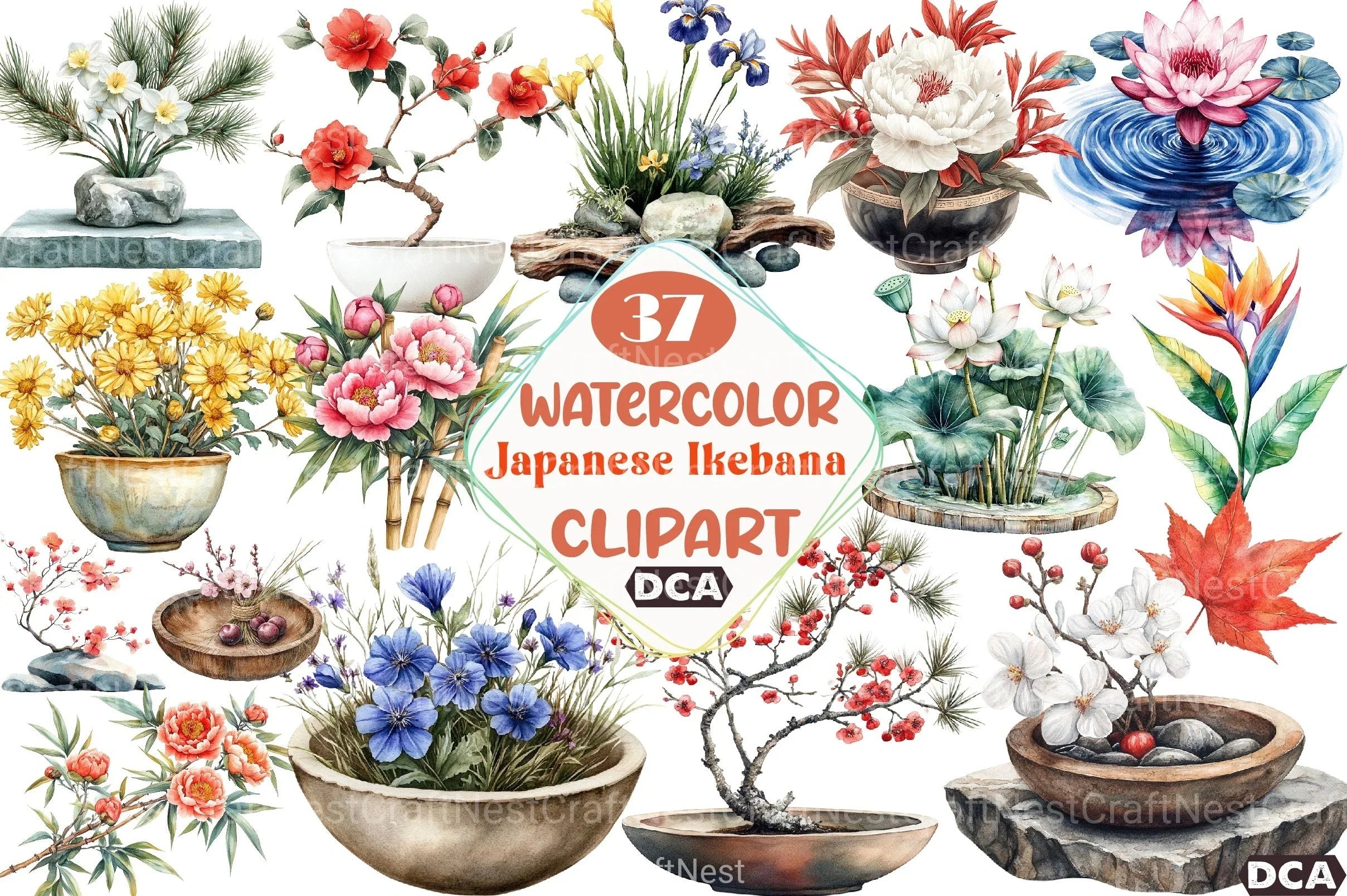 Asian Culture Japanese Ikebana Clipart Bundle - CraftNest - Digital Crafting and Art