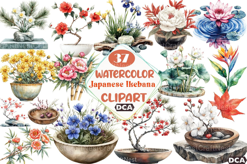 Asian Culture Japanese Ikebana Clipart Bundle - CraftNest - Digital Crafting and Art