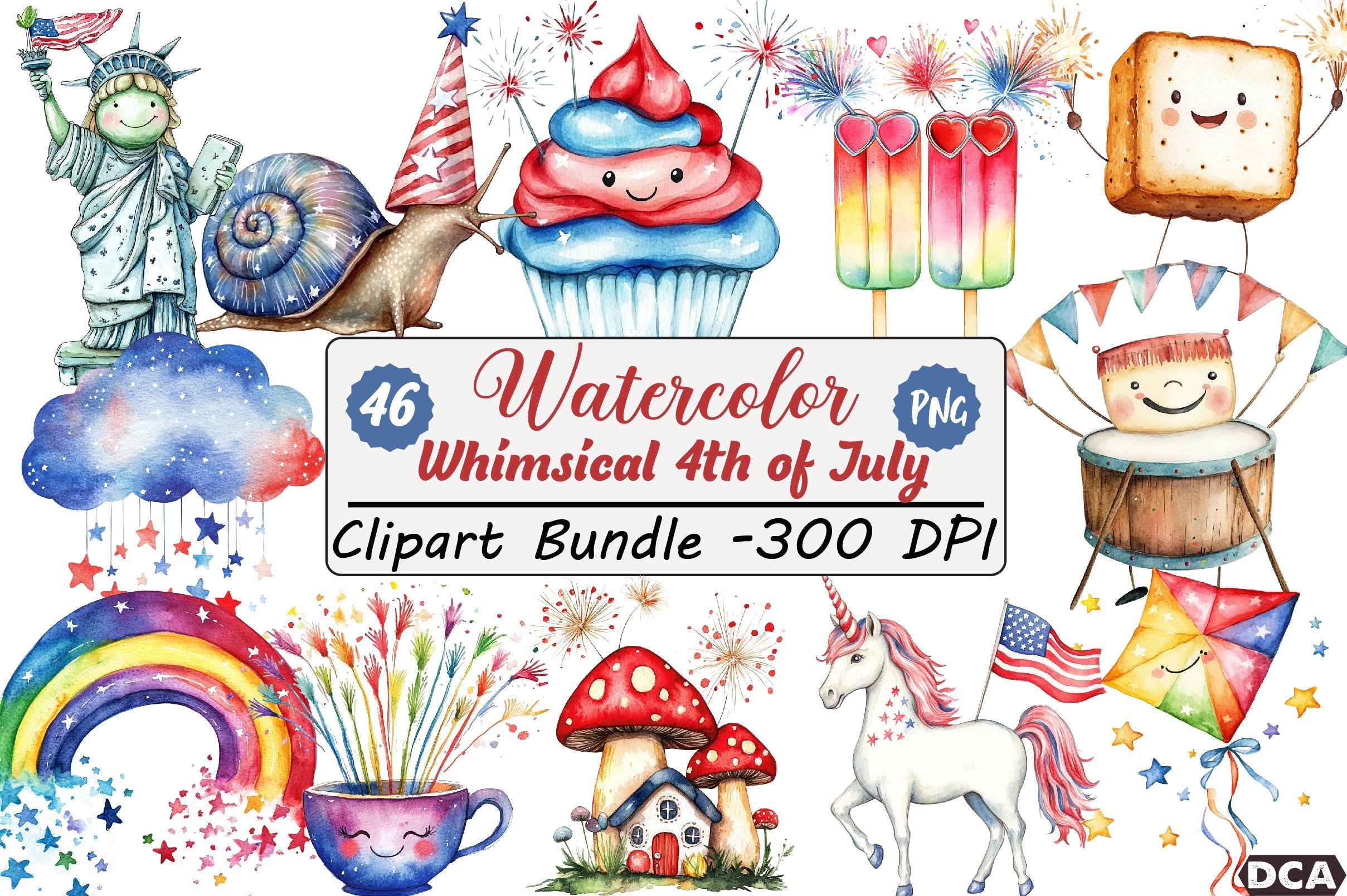 Whimsical 4th of July Clipart Bundle