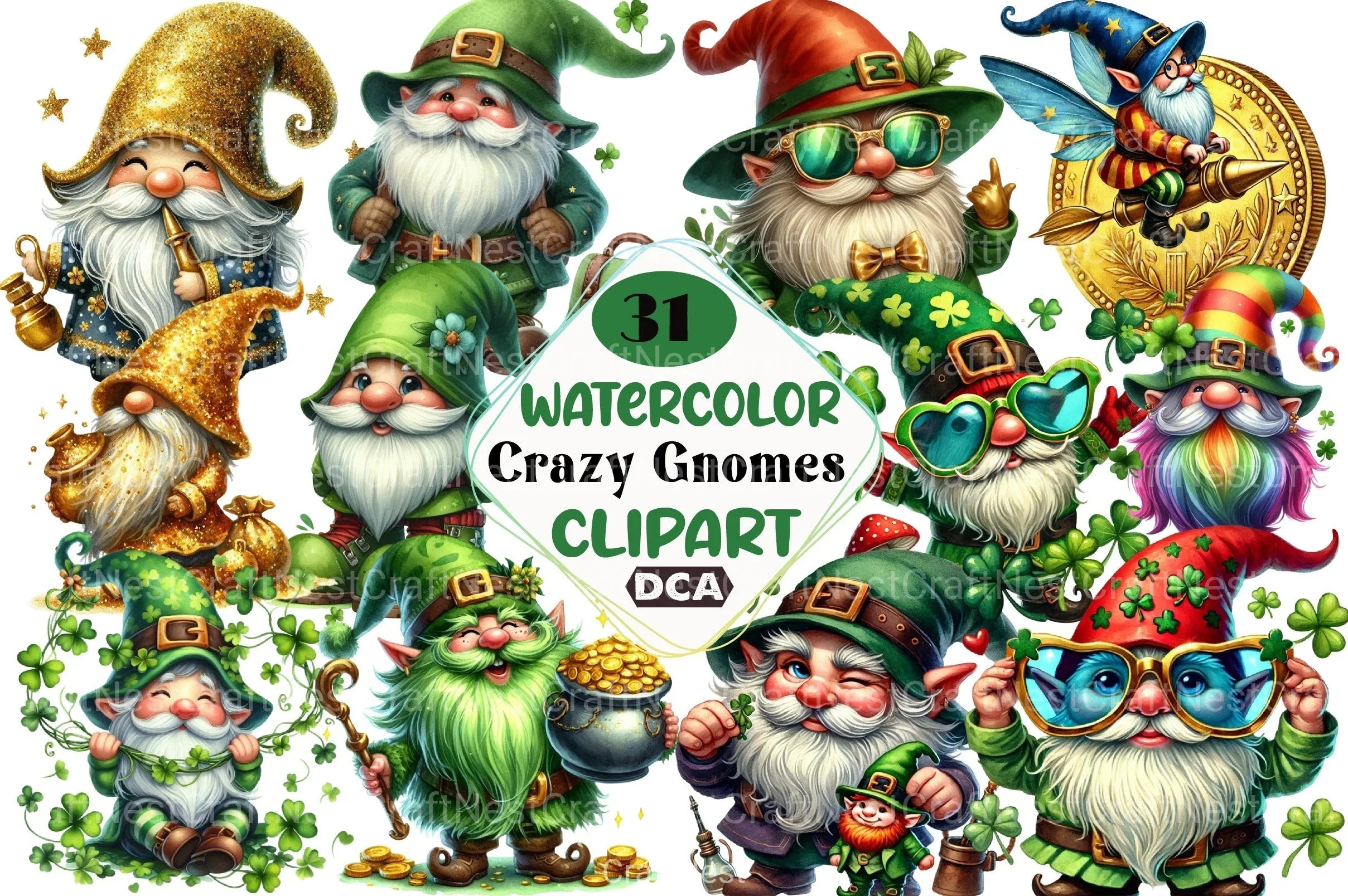 St. Patrick's Day Gnomes Clipart Bundle - CraftNest - Digital Crafting and Art
