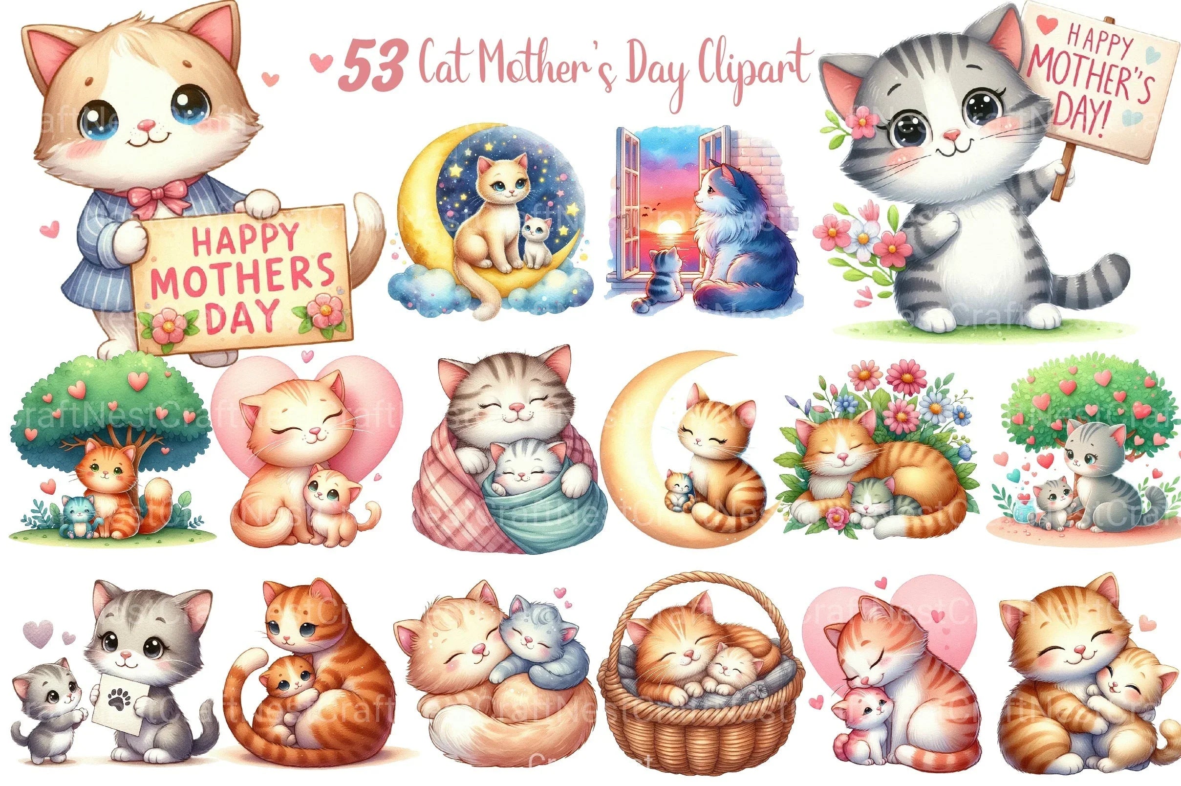Cat Mother's Day Clipart Bundle - CraftNest - Digital Crafting and Art