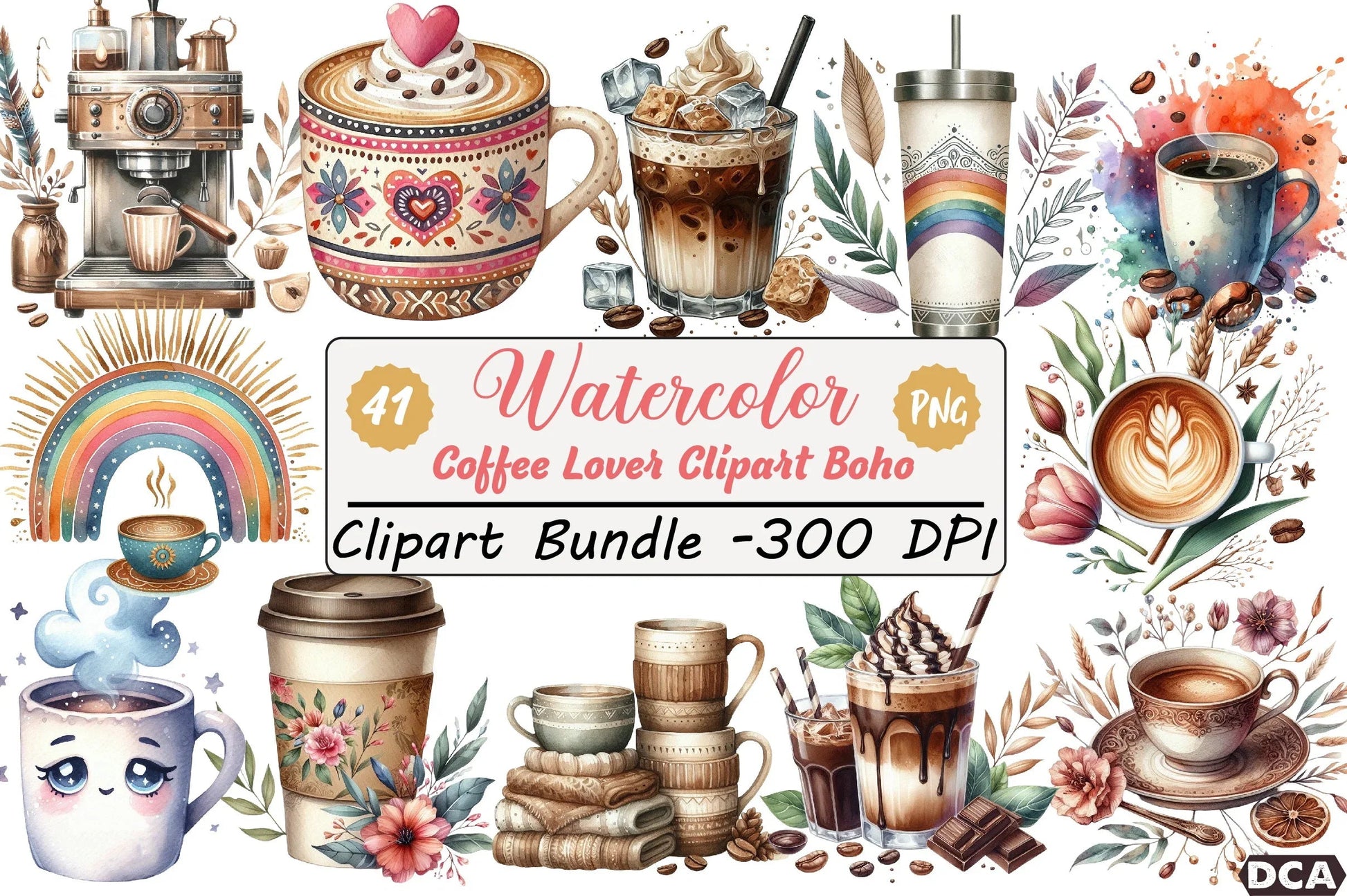 Coffee Lover Boho Clipart Bundle - CraftNest - Digital Crafting and Art