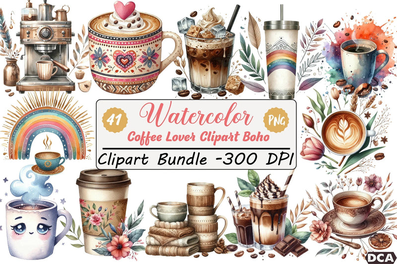 Coffee Lover Boho Clipart Bundle - CraftNest - Digital Crafting and Art