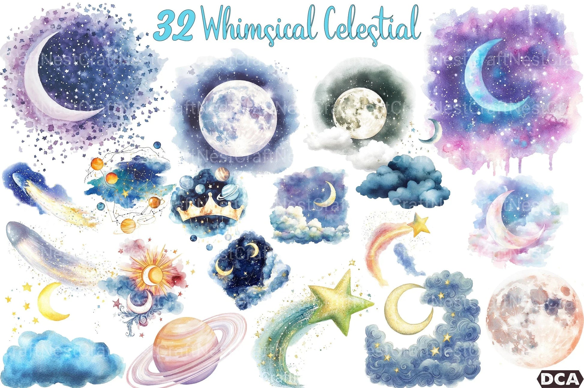 Whimsical Celestial Clipart Bundle - CraftNest - Digital Crafting and Art