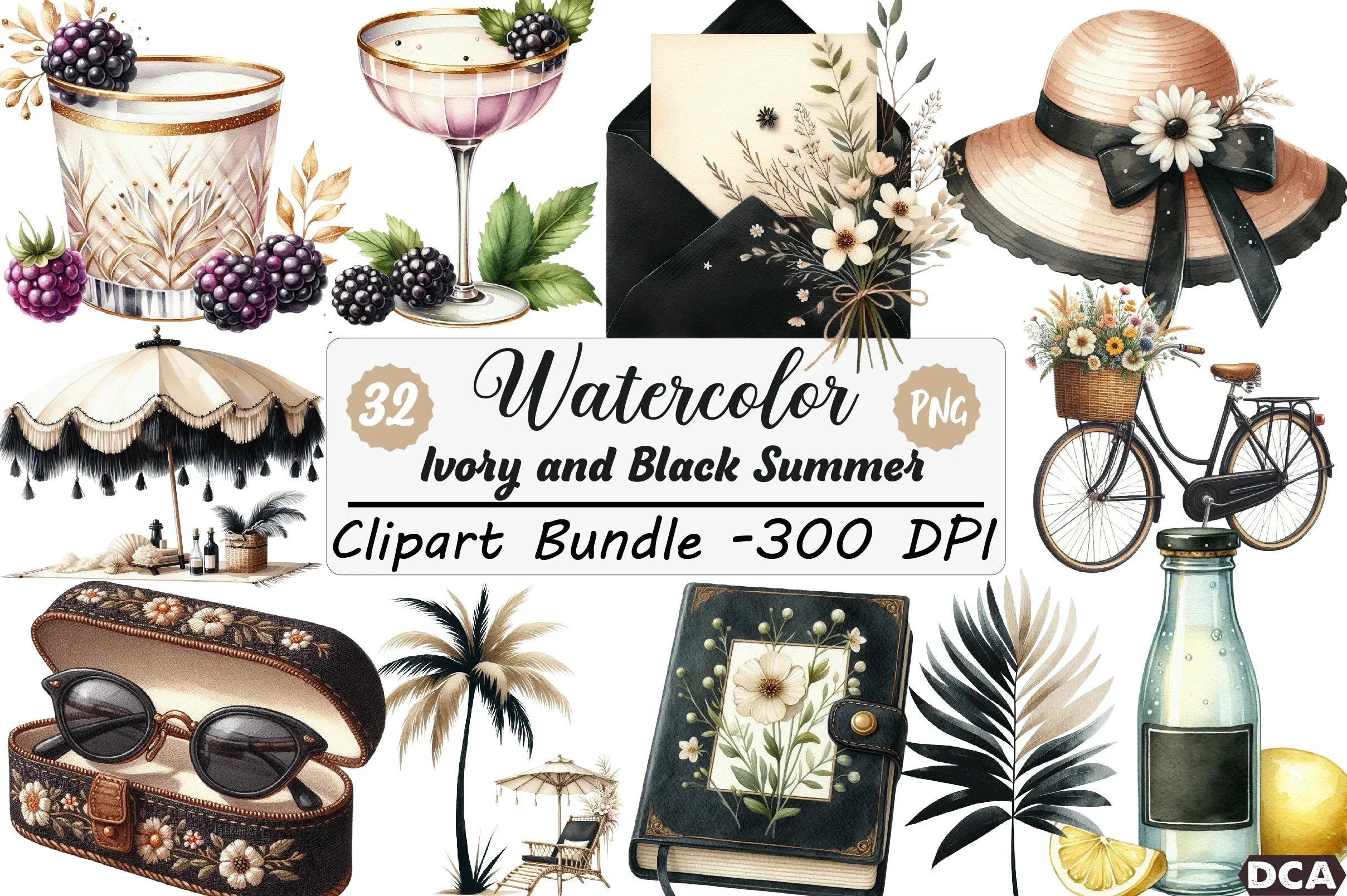 Ivory and Black Summer Clipart Bundle - CraftNest - Digital Crafting and Art
