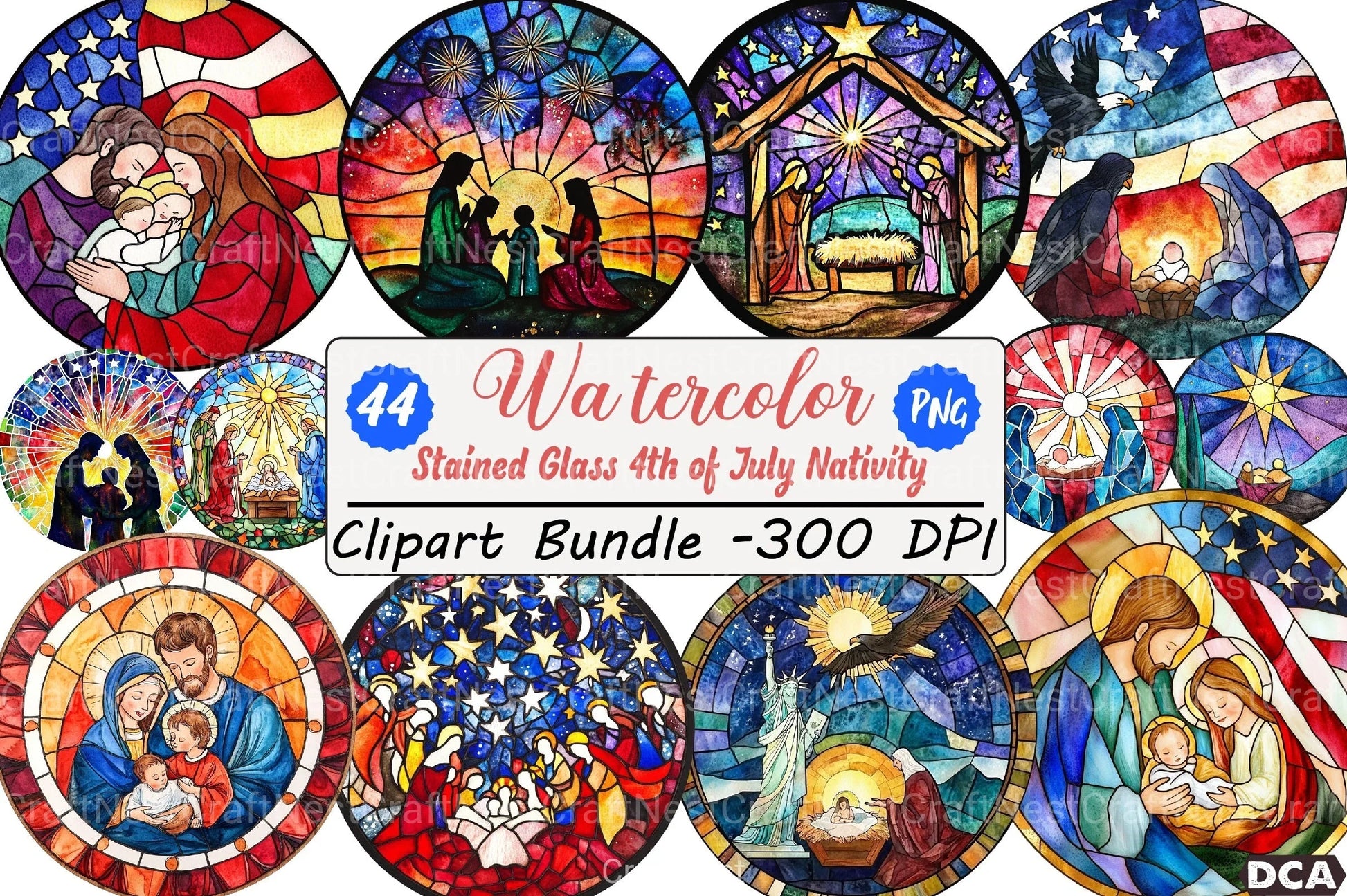 Round Stained Glass 4th of July Nativity Clipart Bundle 88 - CraftNest - Digital Crafting and Art