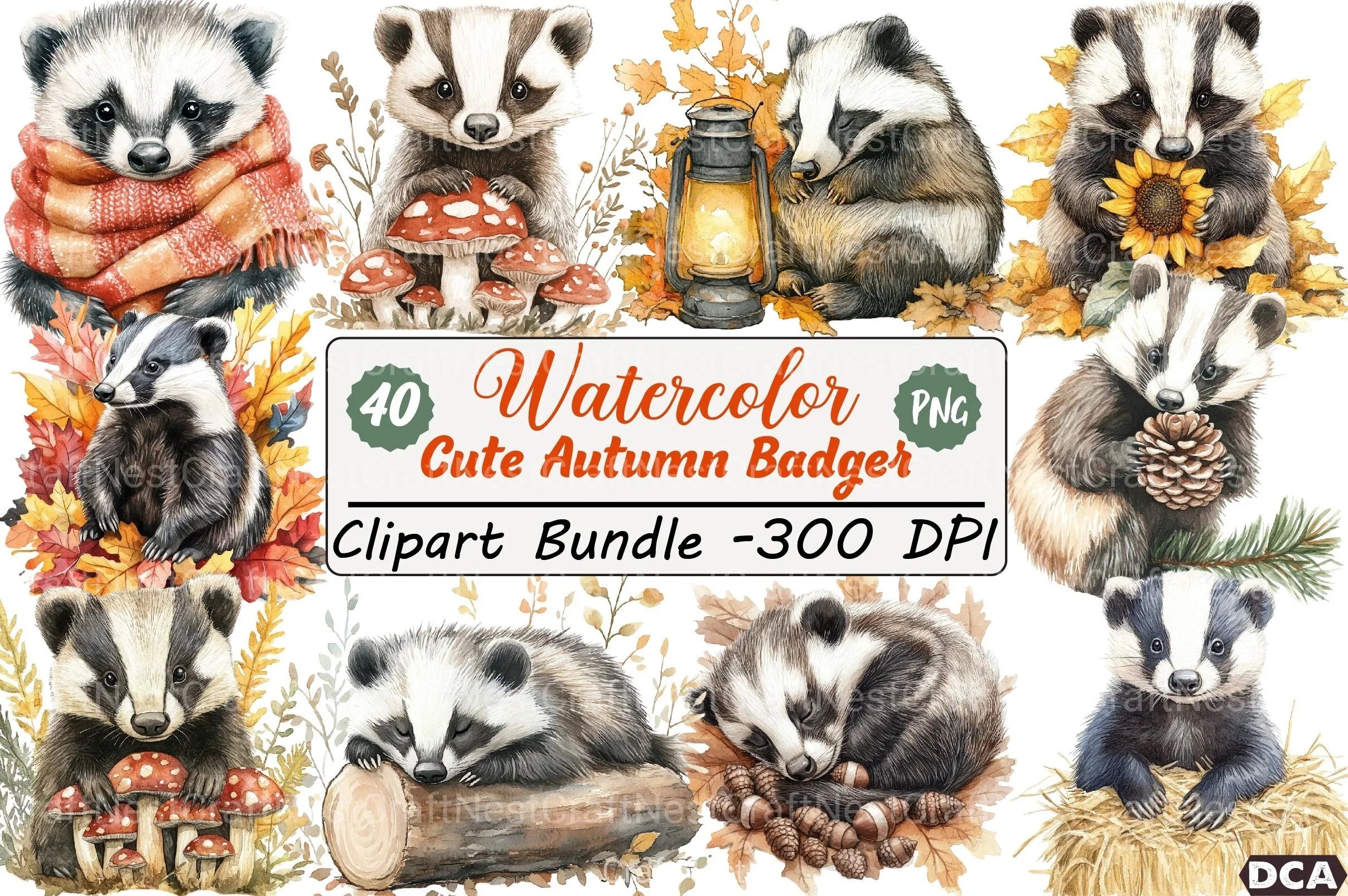Cute Autumn Badger Clipart Bundle 99 - CraftNest - Digital Crafting and Art