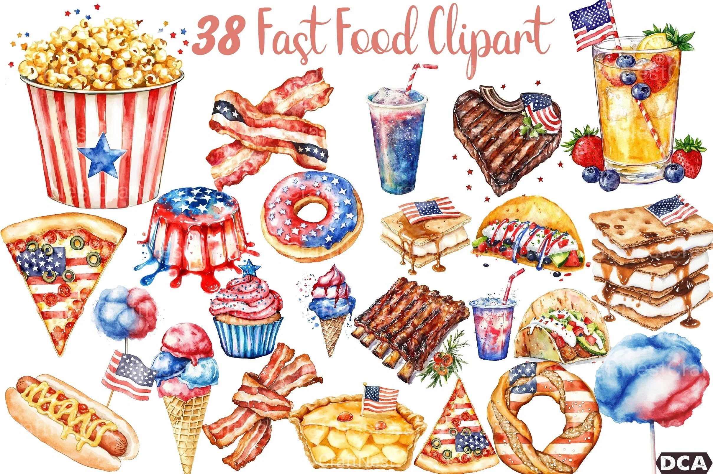 Fast Food Clipart Bundle for 4th of July - CraftNest - Digital Crafting and Art