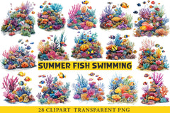 Summer Fish Swimming Clipart Bundle - CraftNest - Digital Crafting and Art
