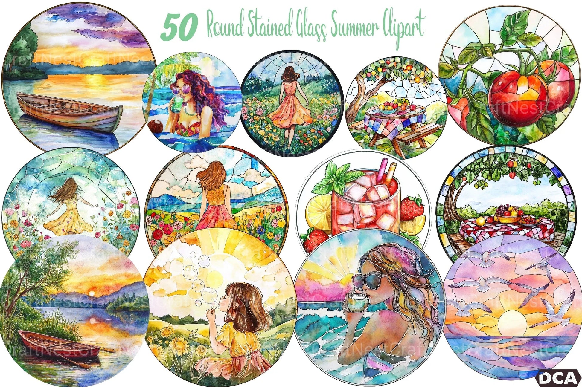 Round Stained Glass Summer Clipart Bundle 8 - CraftNest - Digital Crafting and Art