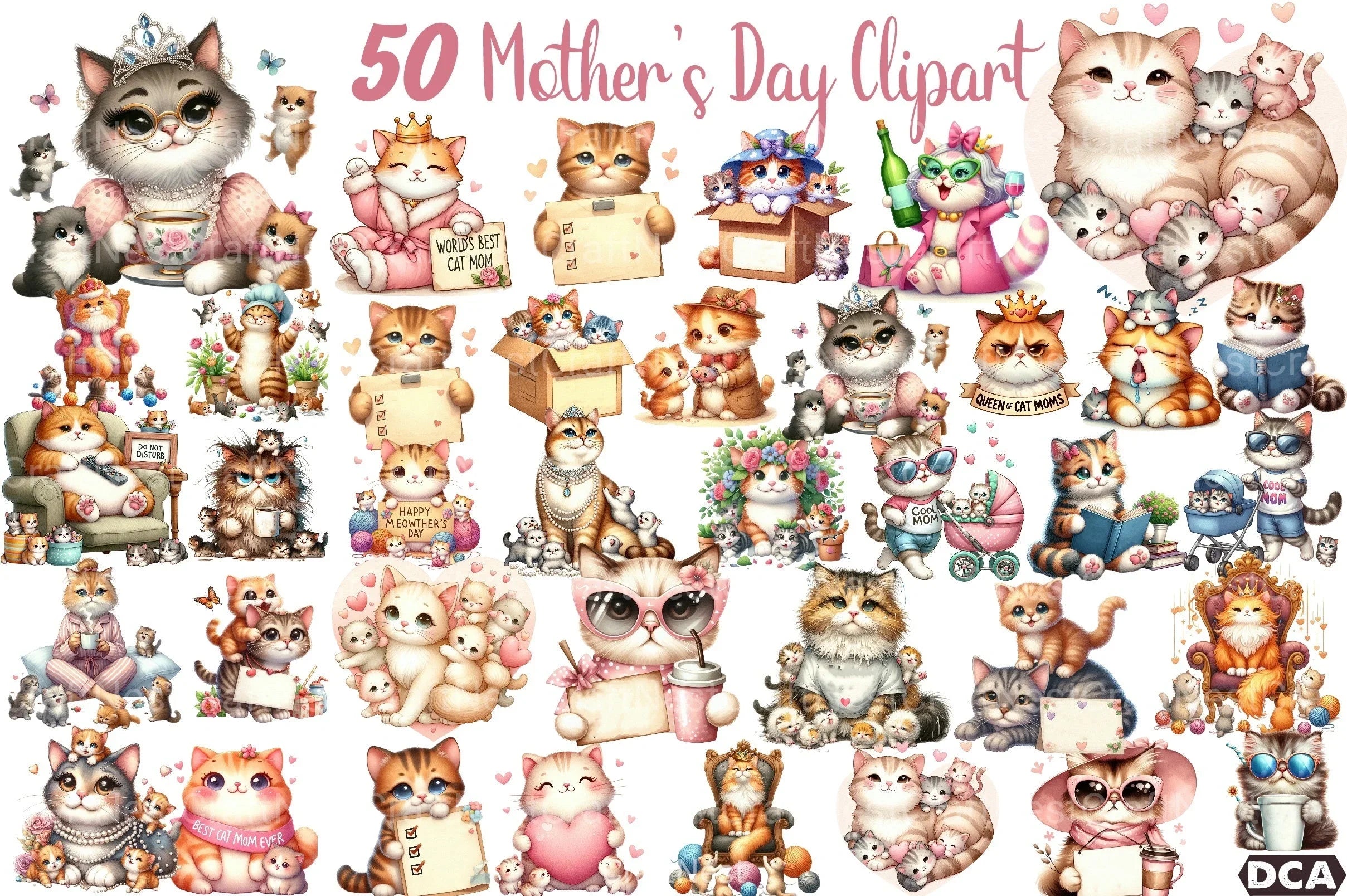 Funny Cat Mother's Day Clipart Bundle - CraftNest - Digital Crafting and Art