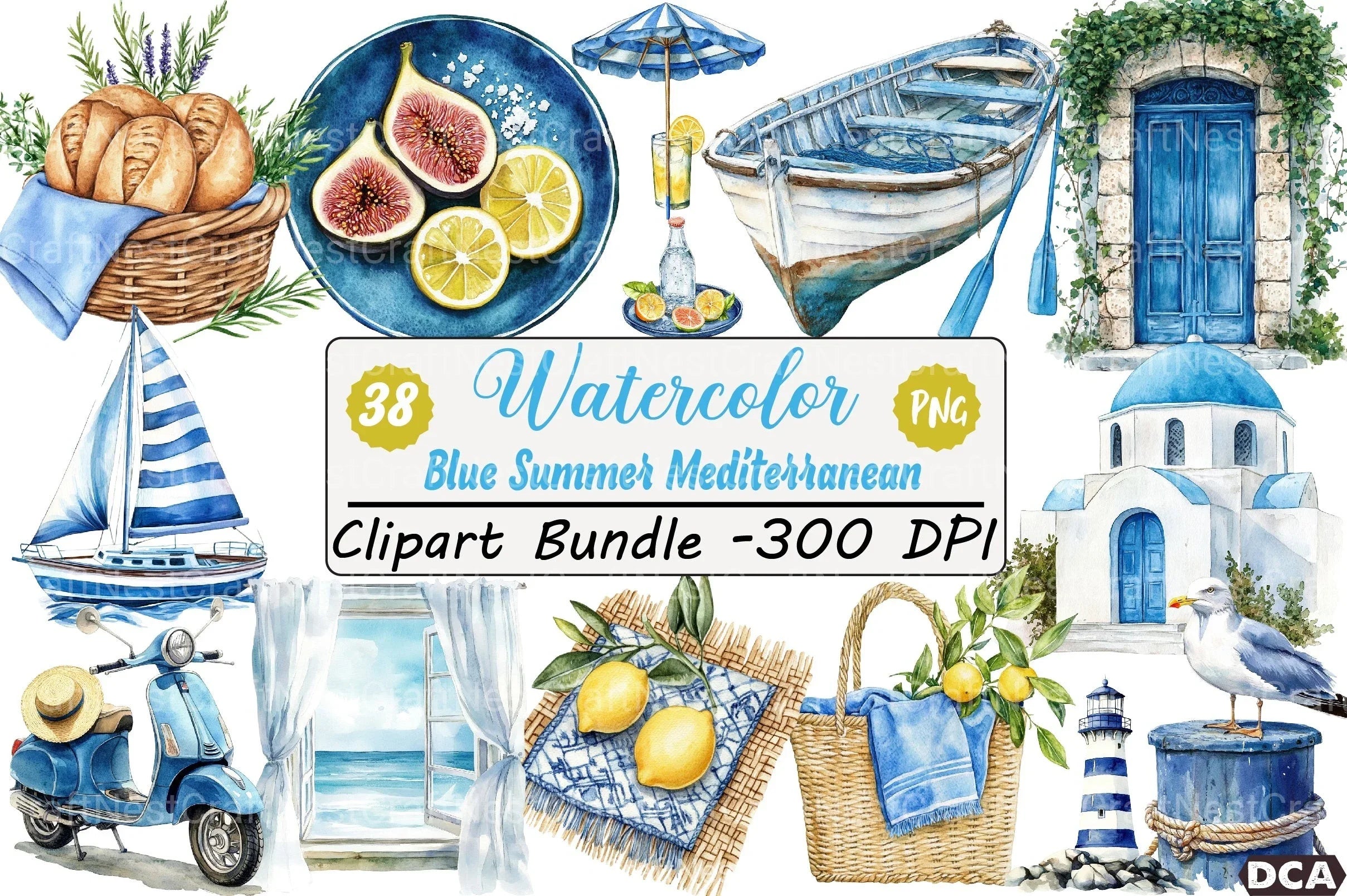 Blue Summer Mediterranean Clipart Bundle 2 - CraftNest - Digital Crafting and Art