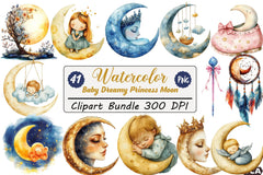 Dreamy Princess Moon Baby Clipart Bundle - CraftNest - Digital Crafting and Art