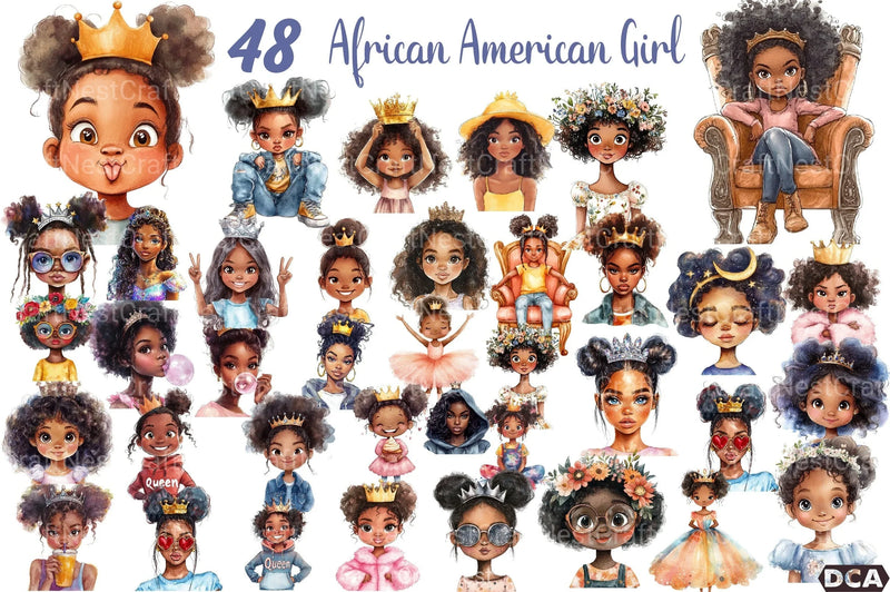 Quirky African American Girl Crown Clipart Bundle - CraftNest - Digital Crafting and Art
