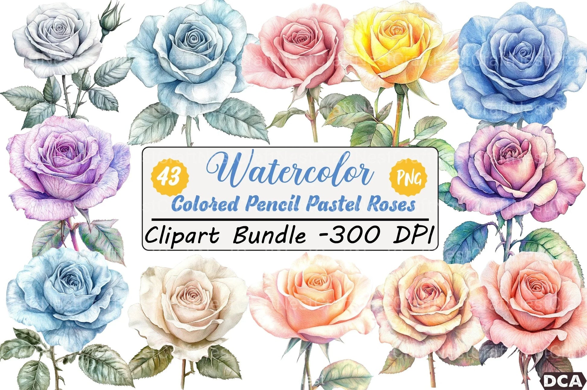 Colored Pencil Pastel Roses Clipart Bundle - CraftNest - Digital Crafting and Art