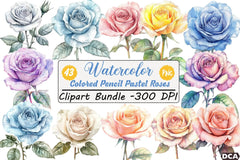 Colored Pencil Pastel Roses Clipart Bundle - CraftNest - Digital Crafting and Art